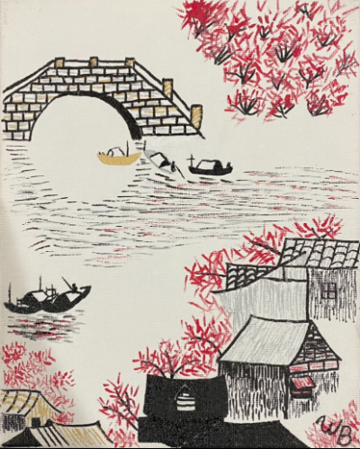As I finished sketching, this painting showed itself to be a great opportunity to try out the paint pens I had just acquired. It proved to be an interesting experiement and I'm happy with the result.